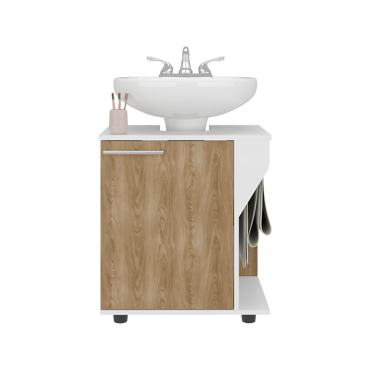 Mueble para Lavamanos Phillips Blanco y Fresno Europeo 56x62.1cm Individual sin Lavamanos con Una Puerta - MUEBLES PARA LAVAMANOS | Bylmo