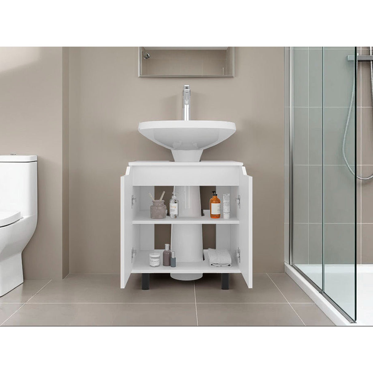 Mueble para Lavamanos Marlo Blanco 55x63cm Individual sin Lavamanos con Dos Puertas - MUEBLES PARA LAVAMANOS | Bylmo