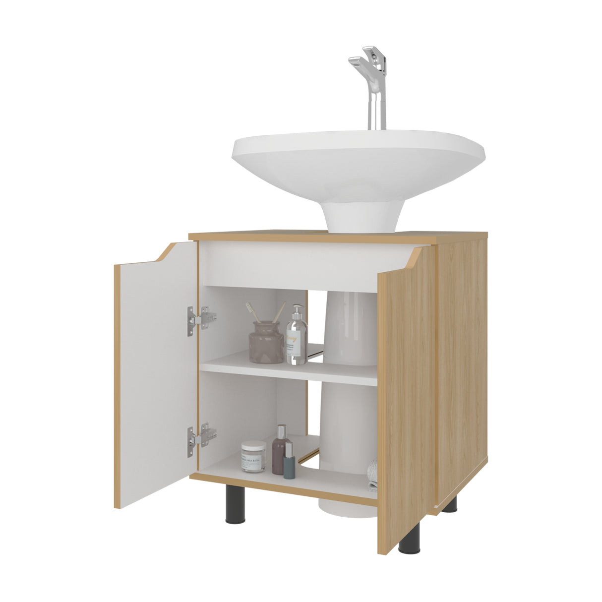 Mueble para Lavamanos Marlo Fresno Europeo y Blanco 55x63cm Individual sin Lavamanos con Dos Puertas - MUEBLES PARA LAVAMANOS | Bylmo