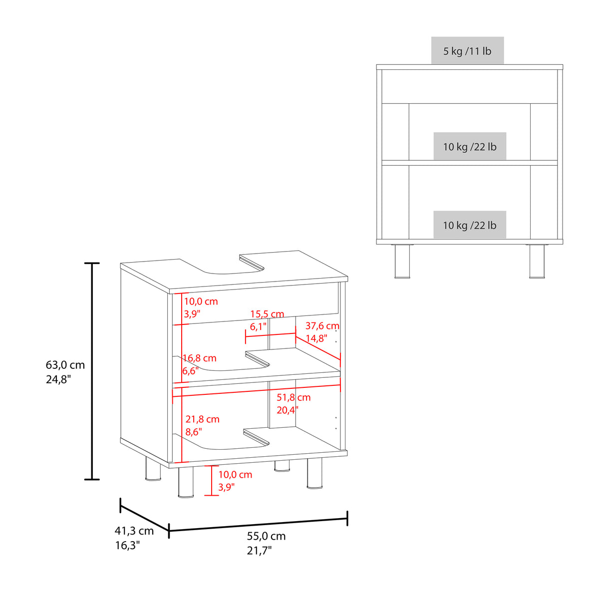Mueble para Lavamanos Marlo Fresno Europeo y Blanco 55x63cm Individual sin Lavamanos con Dos Puertas - MUEBLES PARA LAVAMANOS | Bylmo