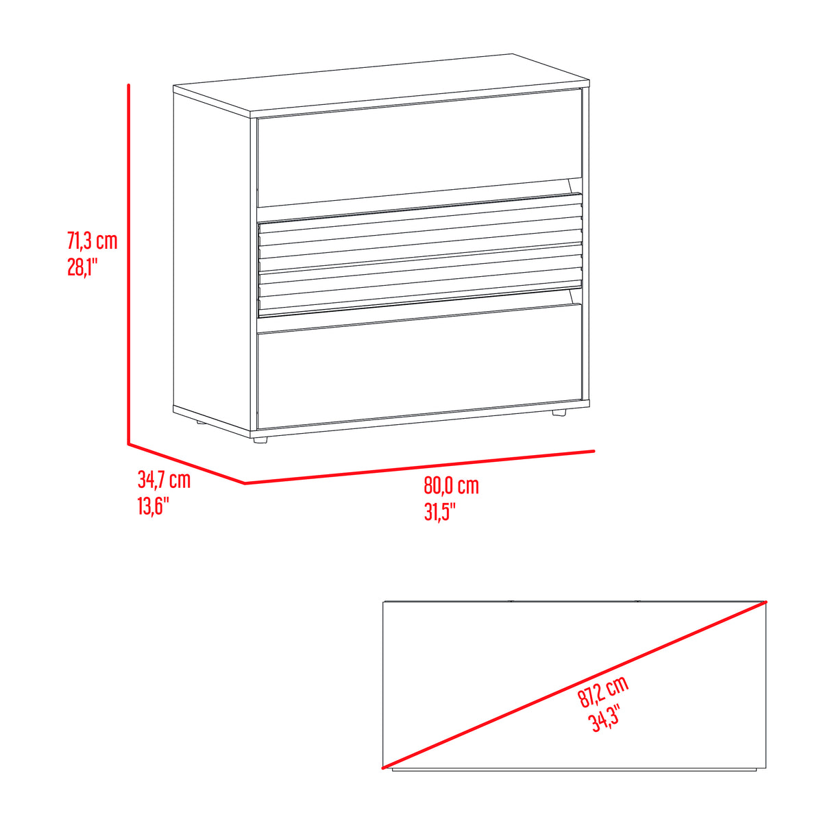Cajonera Wanda Fresno Europeo y Roble Natural 80x71.3cm de Tres Hileras con Tres Cajones - CAJONERAS Y COMODAS | Bylmo