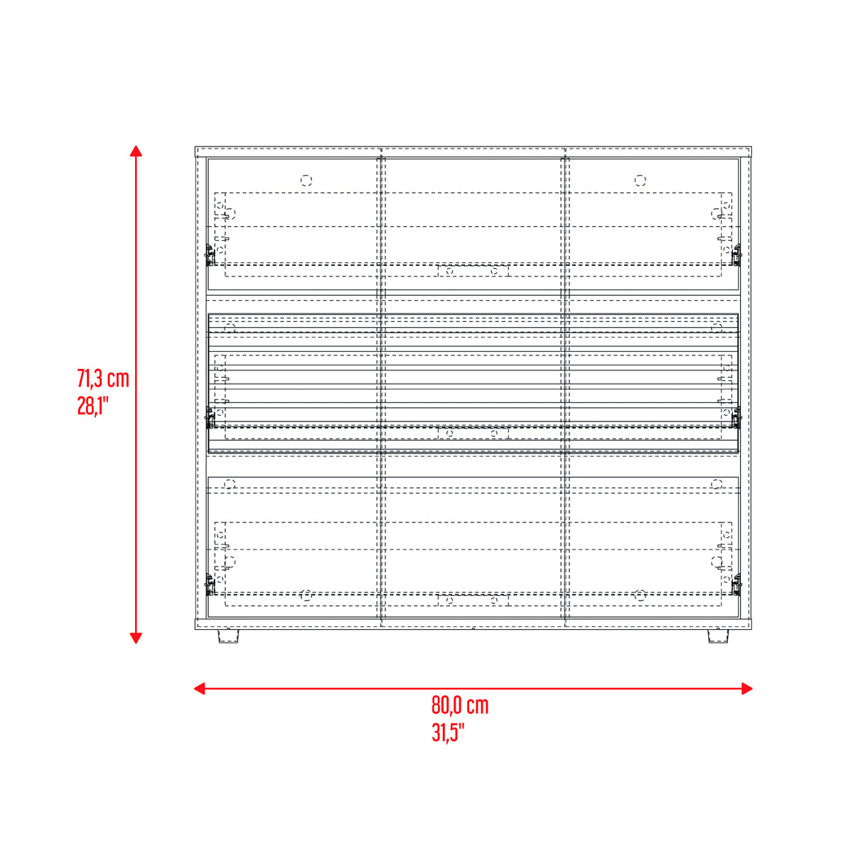 Cajonera Wanda Fresno Europeo y Roble Natural 80x71.3cm de Tres Hileras con Tres Cajones - CAJONERAS Y COMODAS | Bylmo
