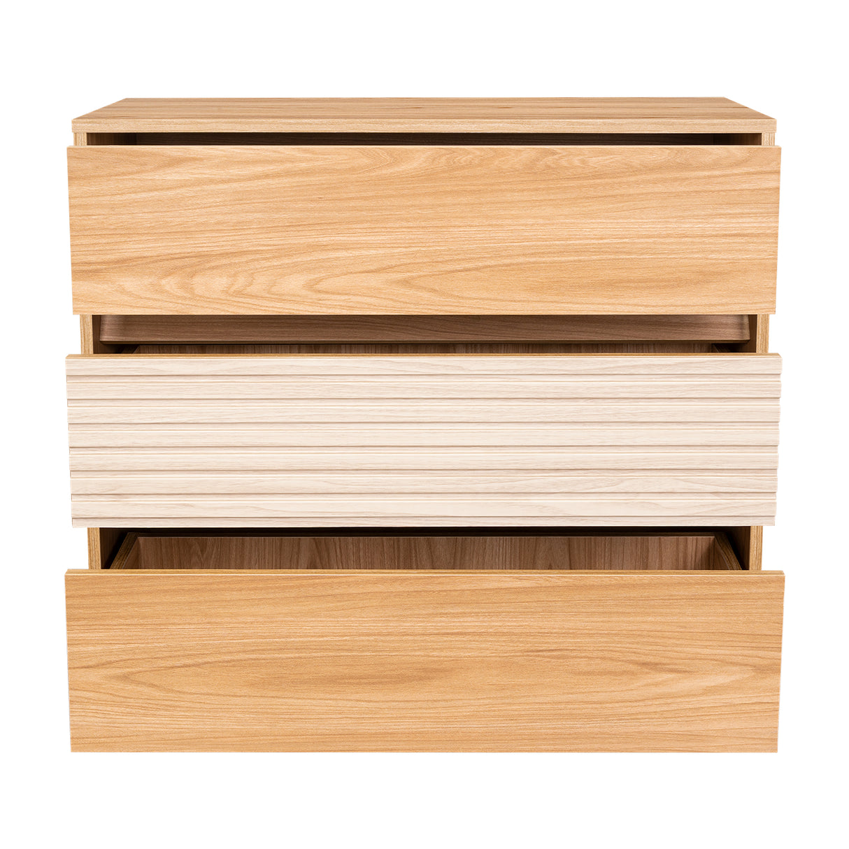 Cajonera Wanda Fresno Europeo y Roble Natural 80x71.3cm de Tres Hileras con Tres Cajones - CAJONERAS Y COMODAS | Bylmo