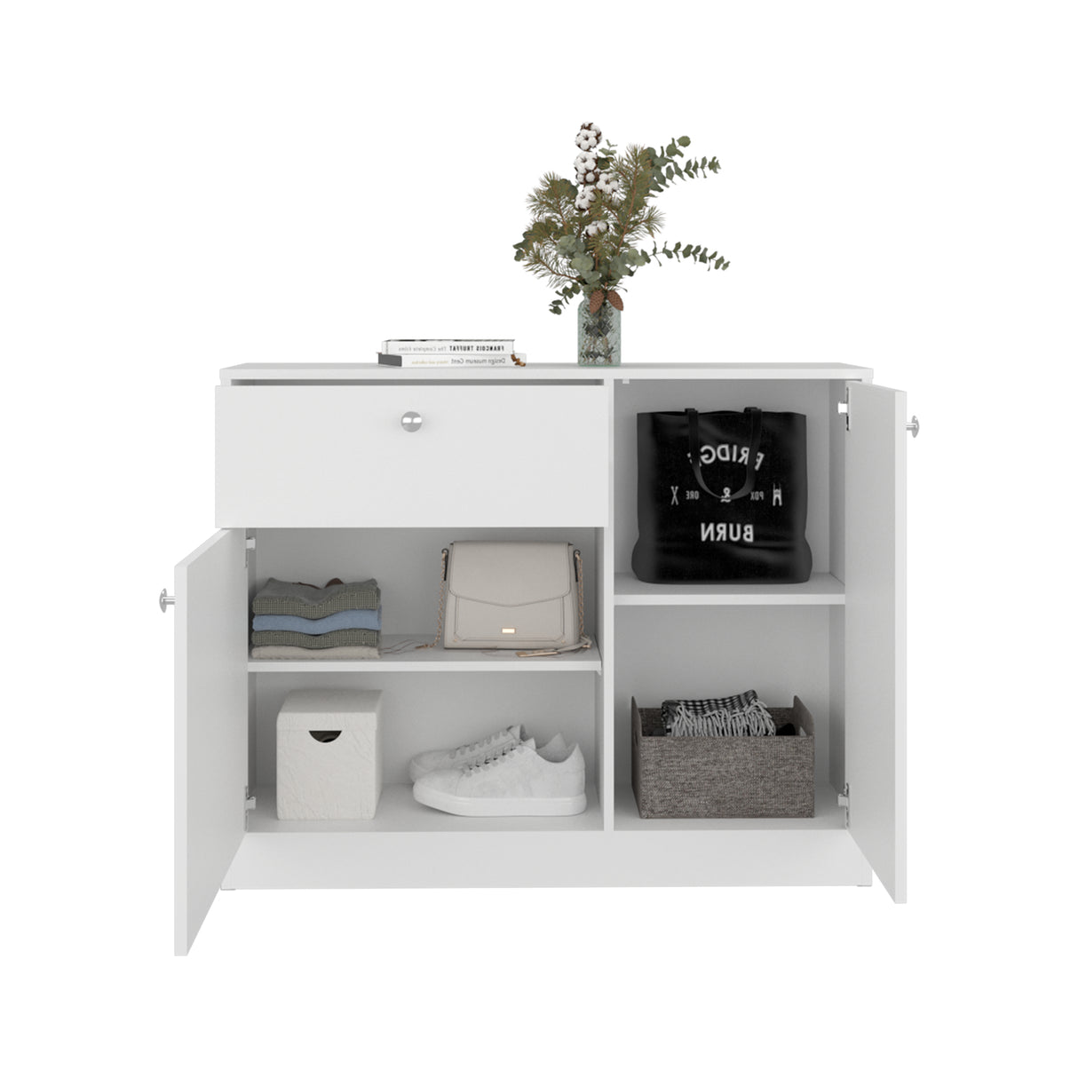 Cómoda Praga Blanco 100x80cm de Dos Hileras con Un Cajón y con Espacio para TV - CAJONERAS Y COMODAS | Bylmo