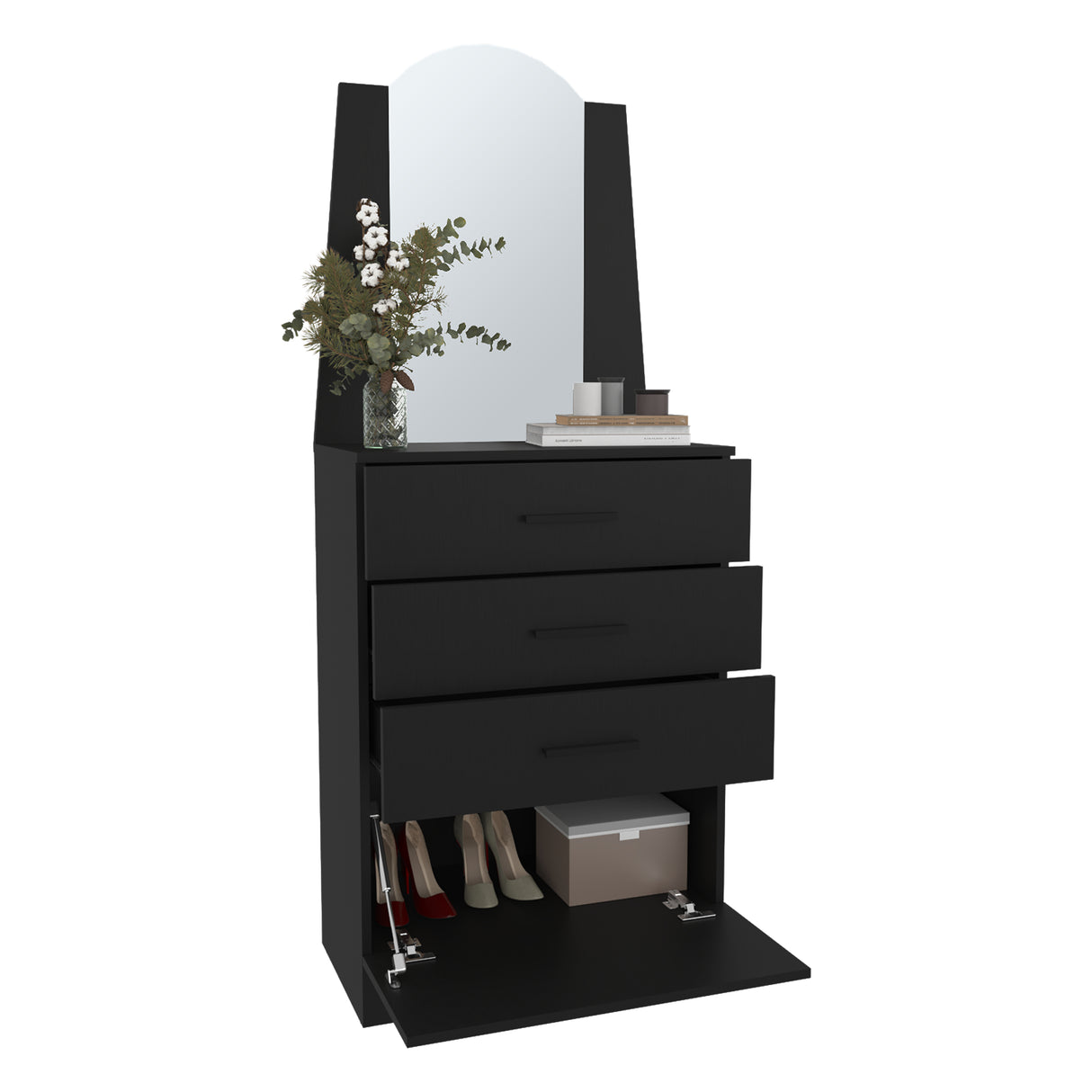 Cómoda Praga Wengue 63x151cm de Cuatro Hileras con Tres Cajones con Espacio para Tv y con Espejo - CAJONERAS Y COMODAS | Bylmo