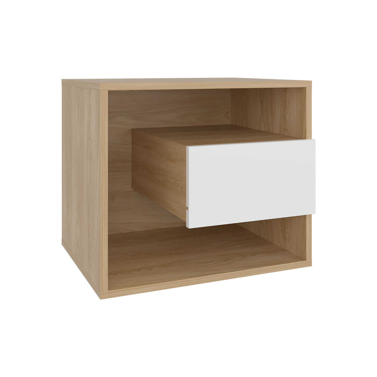 Mesa de Noche Bud Fresno Europeo y Blanco 50x43cm con Un Cajón y con Un Compartimiento - MESAS DE NOCHE | Bylmo