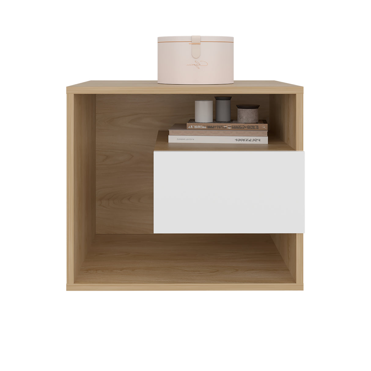 Mesa de Noche Bud Fresno Europeo y Blanco 50x43cm con Un Cajón y con Un Compartimiento - MESAS DE NOCHE | Bylmo