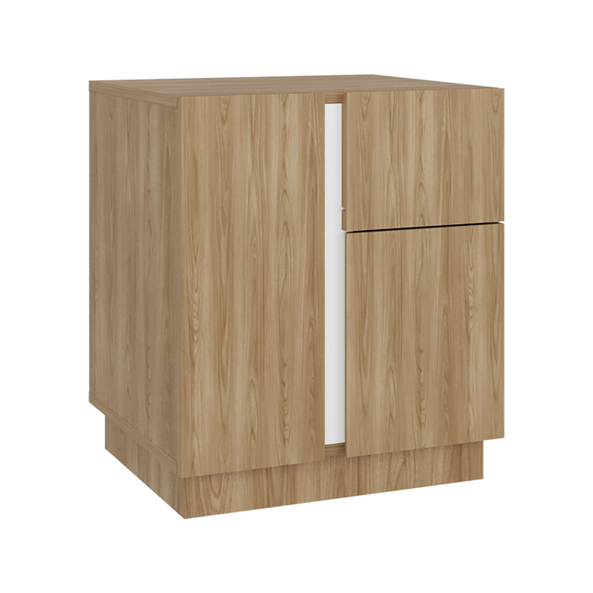 Mesa de Noche Carmi Fresno Europeo y Blanco 45x52cm con Un Cajón y con Tres Compartimientos - MESAS DE NOCHE | Bylmo