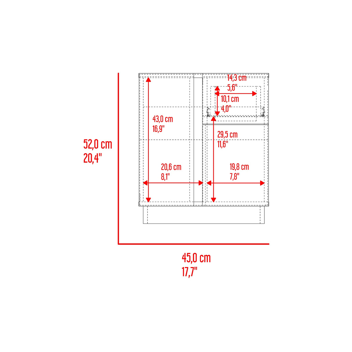 Mesa de Noche Carmi Fresno Europeo y Blanco 45x52cm con Un Cajón y con Tres Compartimientos - MESAS DE NOCHE | Bylmo