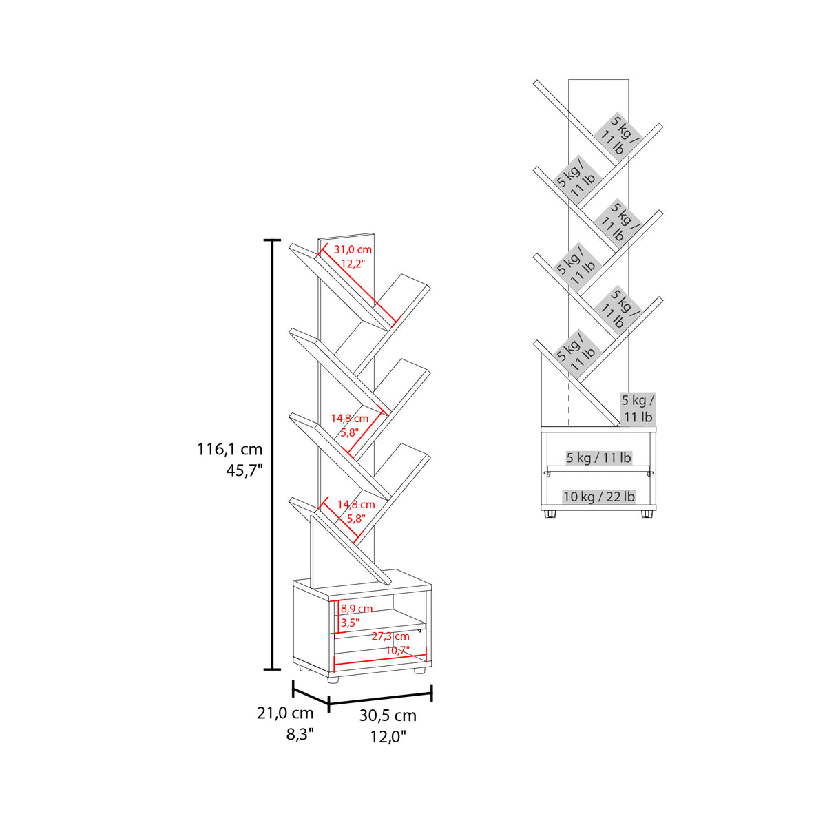 Biblioteca Kingstree Wengue 30.5x161.1cm Escalera con Ocho Compartimientos - BIBLIOTECAS Y ESTANTERIAS | Bylmo