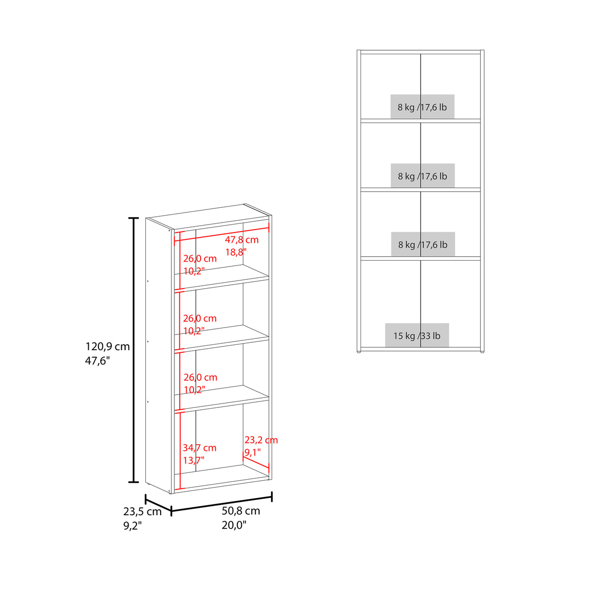 Biblioteca Eco Joy Wengue 50.8x120.9cm Rectangular con Cuatro Compartimientos - BIBLIOTECAS Y ESTANTERIAS | Bylmo