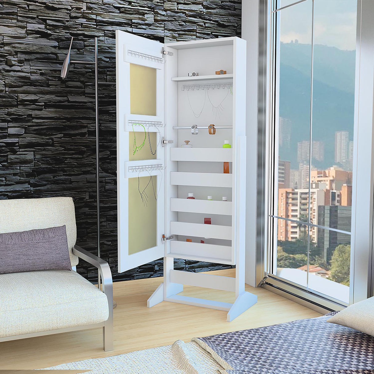 Tocador Prisma Blanco 47.8x137.3cm de Un Puesto sin Cajones y con Espejo - TOCADORES | Bylmo