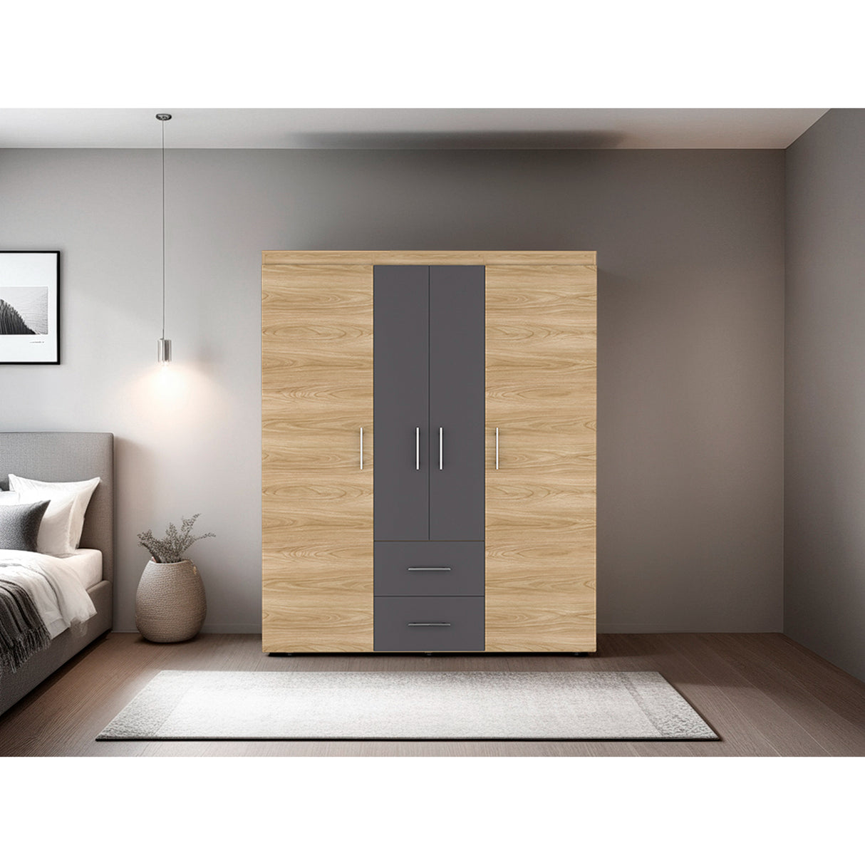 Closet Bariloche Eco Fresno Europeo y Blanco 150.3x177.9cm con Cuatro Puertas y con Cuatro Cajones - CLOSETS | Bylmo