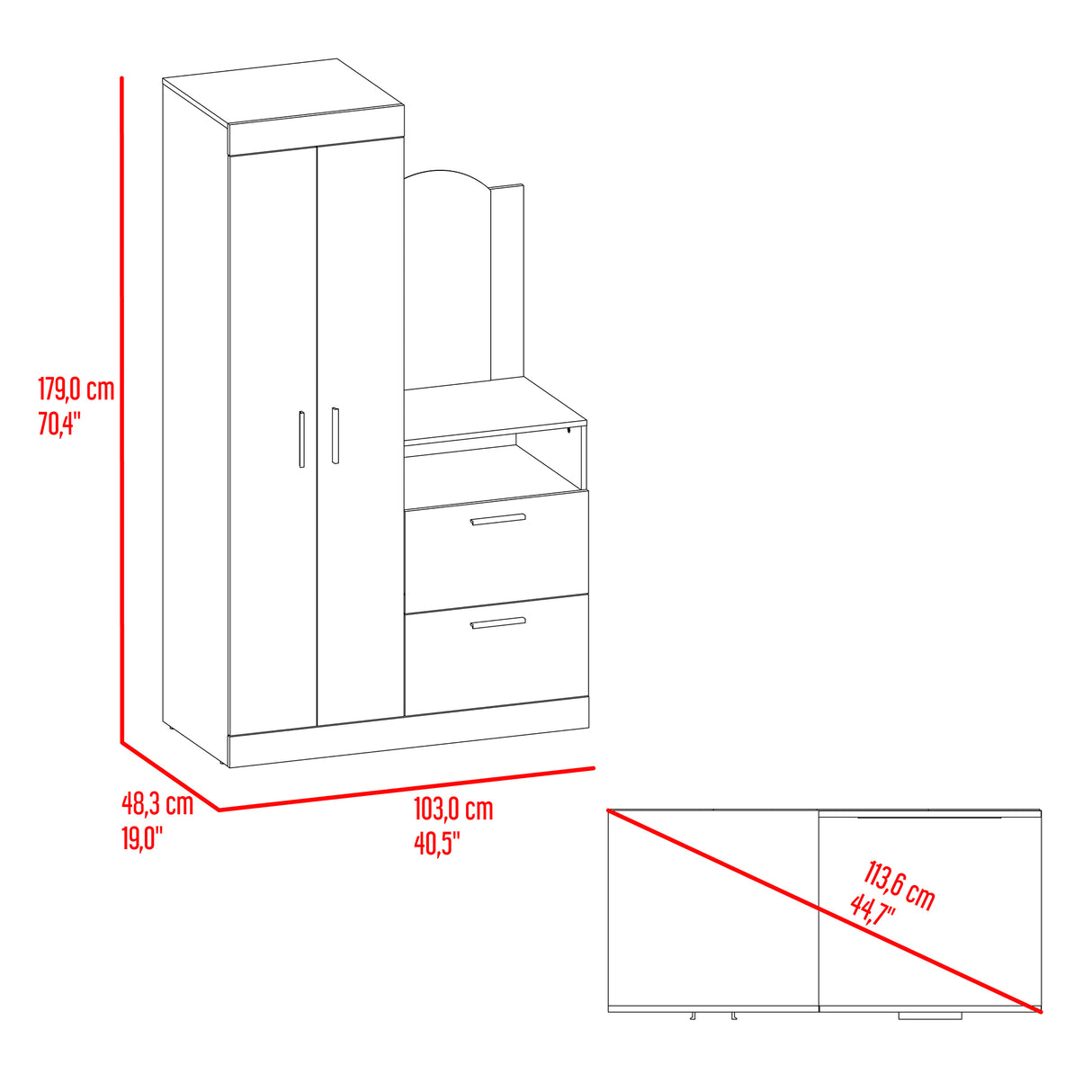 Closet Praga Wengue 103x179cm con una Puerta sin Cajones y con Espejo - CLOSETS | Bylmo