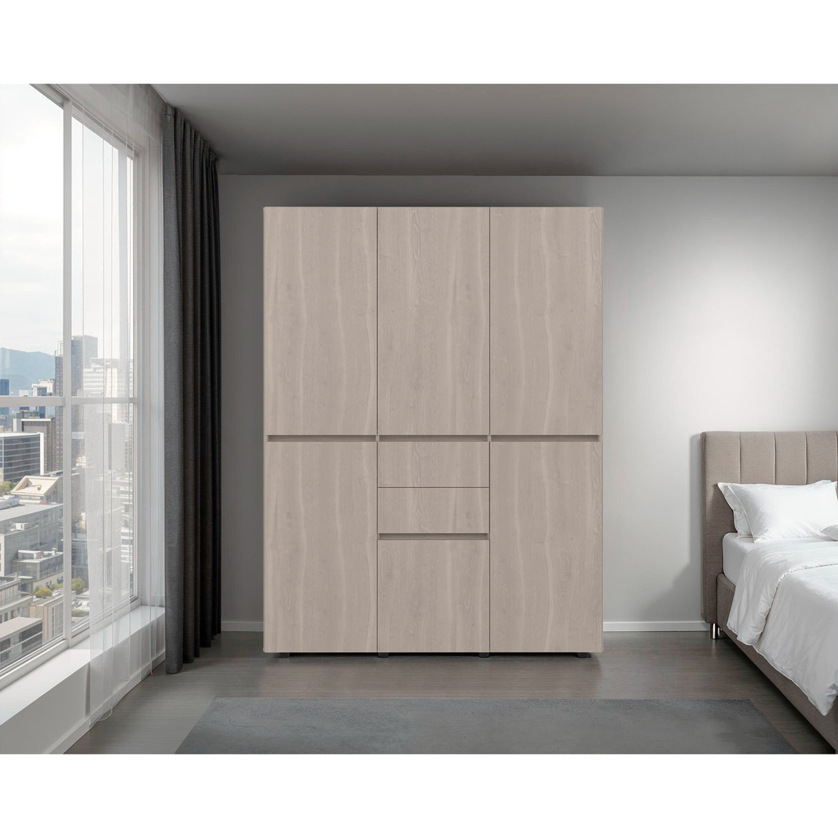 Closet Siruela Eco Bardolino y Blanco 150x200cm con Cinco Puertas y con Cinco Cajones - CLOSETS | Bylmo