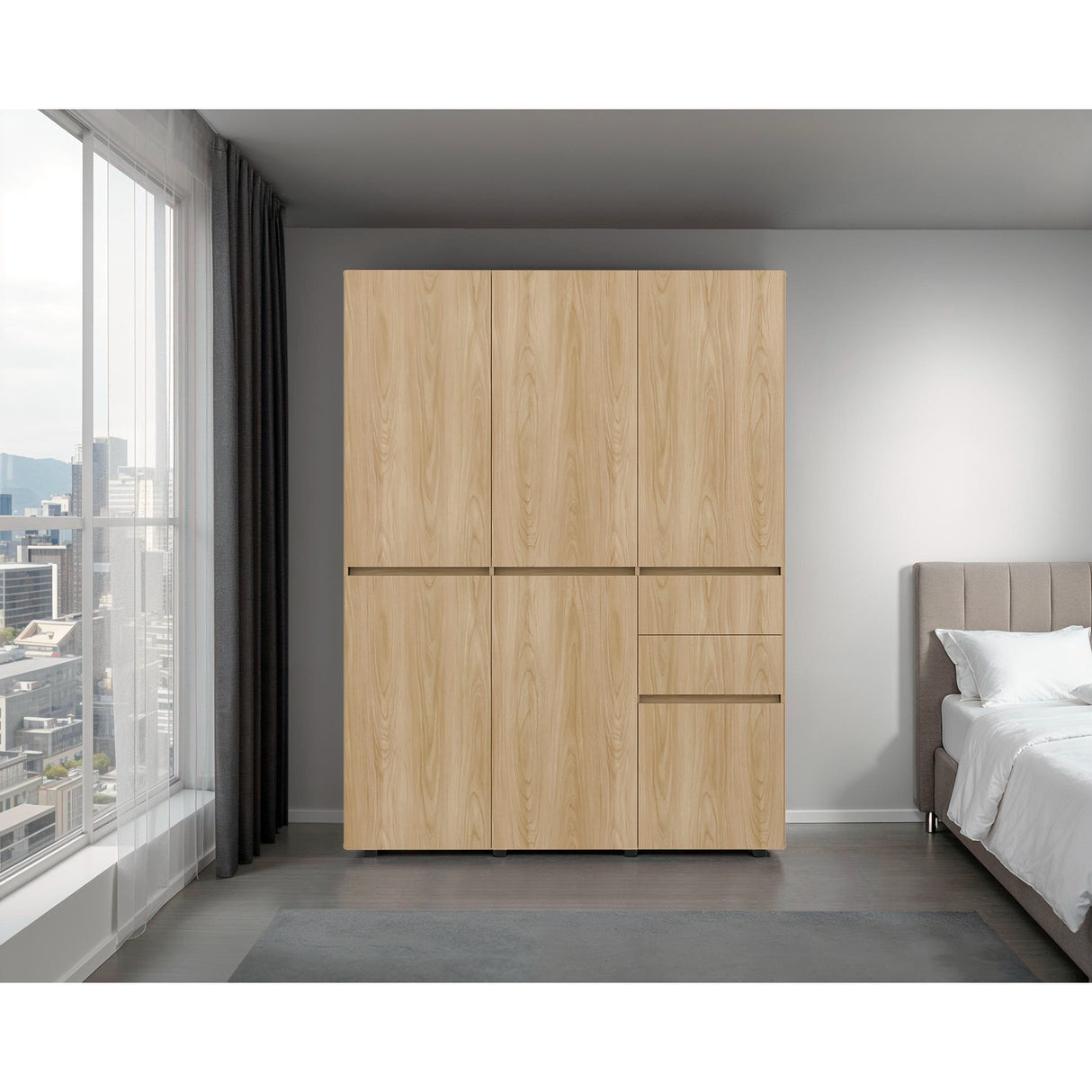 Closet Siruela Eco Bardolino y Wengue 150x200cm con Cinco Puertas y con Cinco Cajones - CLOSETS | Bylmo