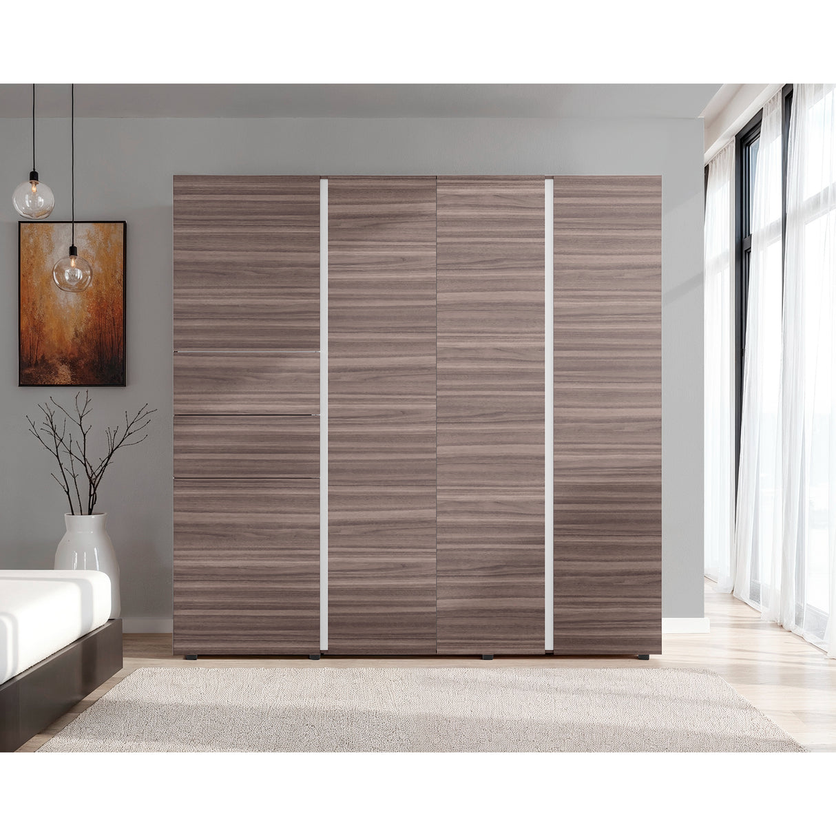 Closet Antalya Avellana y Blanco 200x200cm con Cinco Puertas y con Diez Compartimientos - CLOSETS | Bylmo