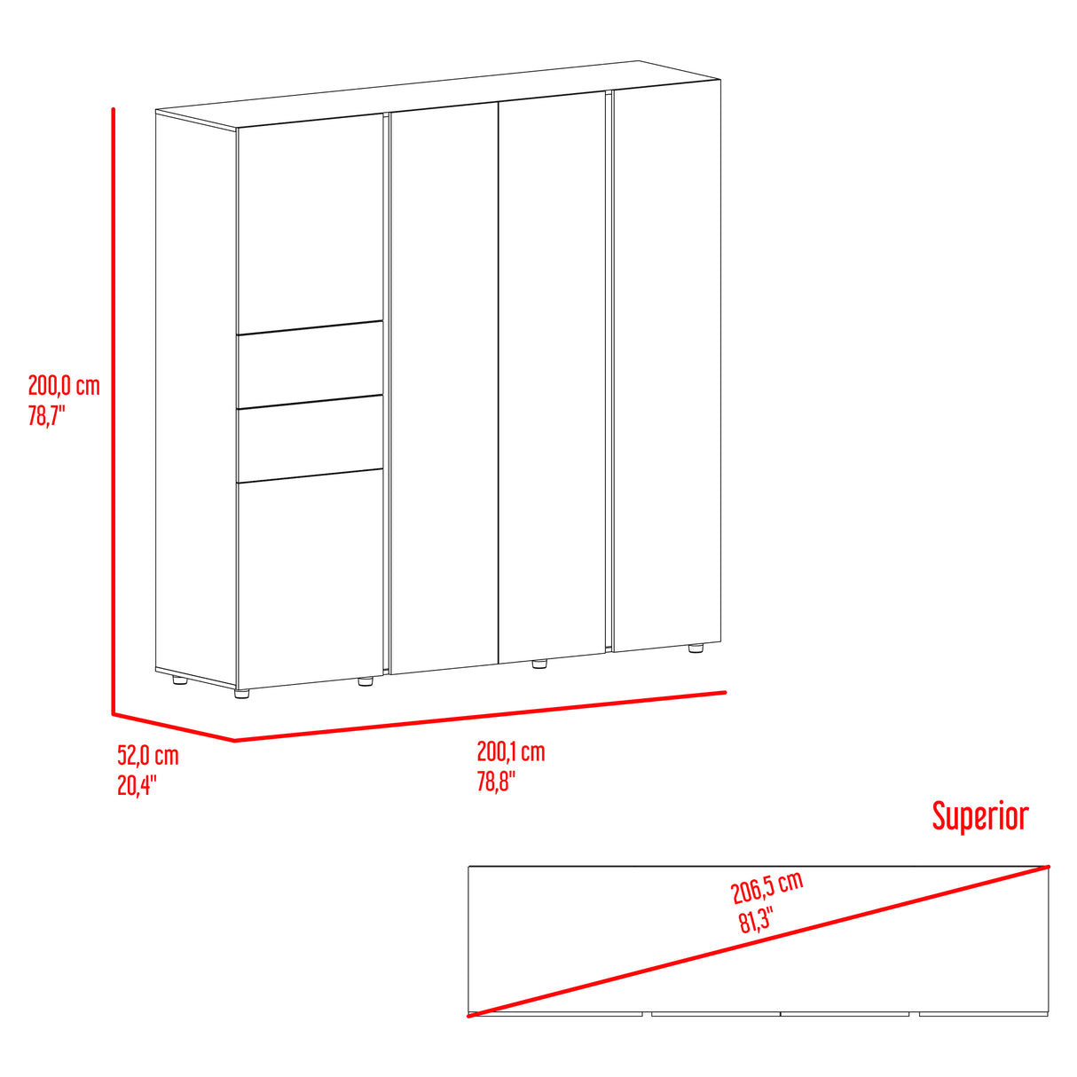 Closet Antalya Avellana y Blanco 200x200cm con Cinco Puertas y con Diez Compartimientos - CLOSETS | Bylmo