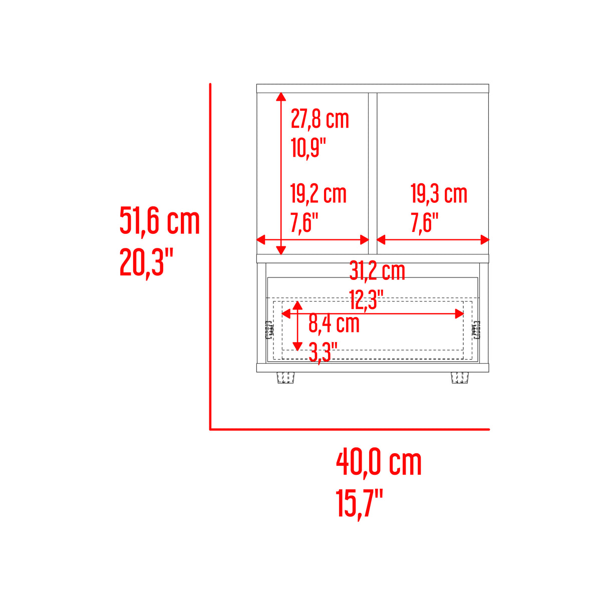 Mesa de Noche Miki Avellana y Blanco 40x51.6cm con Un Cajón y Con Tres Compartimientos - MESAS DE NOCHE | Bylmo