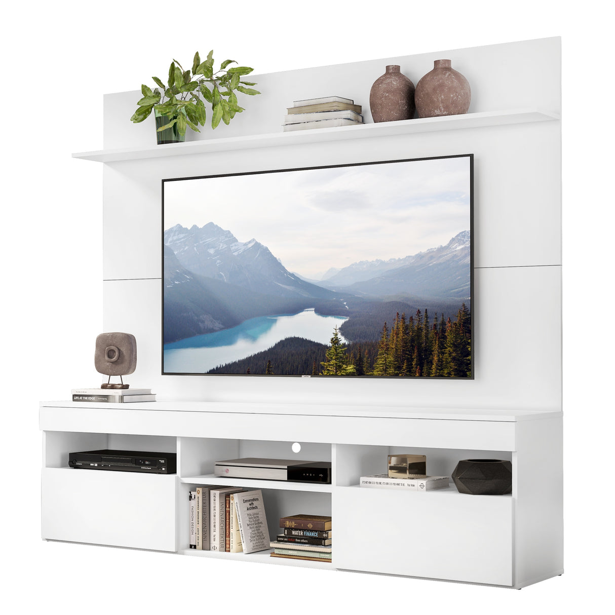 Centro de Entretenimiento Madrid Blanco 175x116cm Para TV Hasta 75" Pulgadas con Tres Comportimientos - MUEBLES DE TV | Bylmo