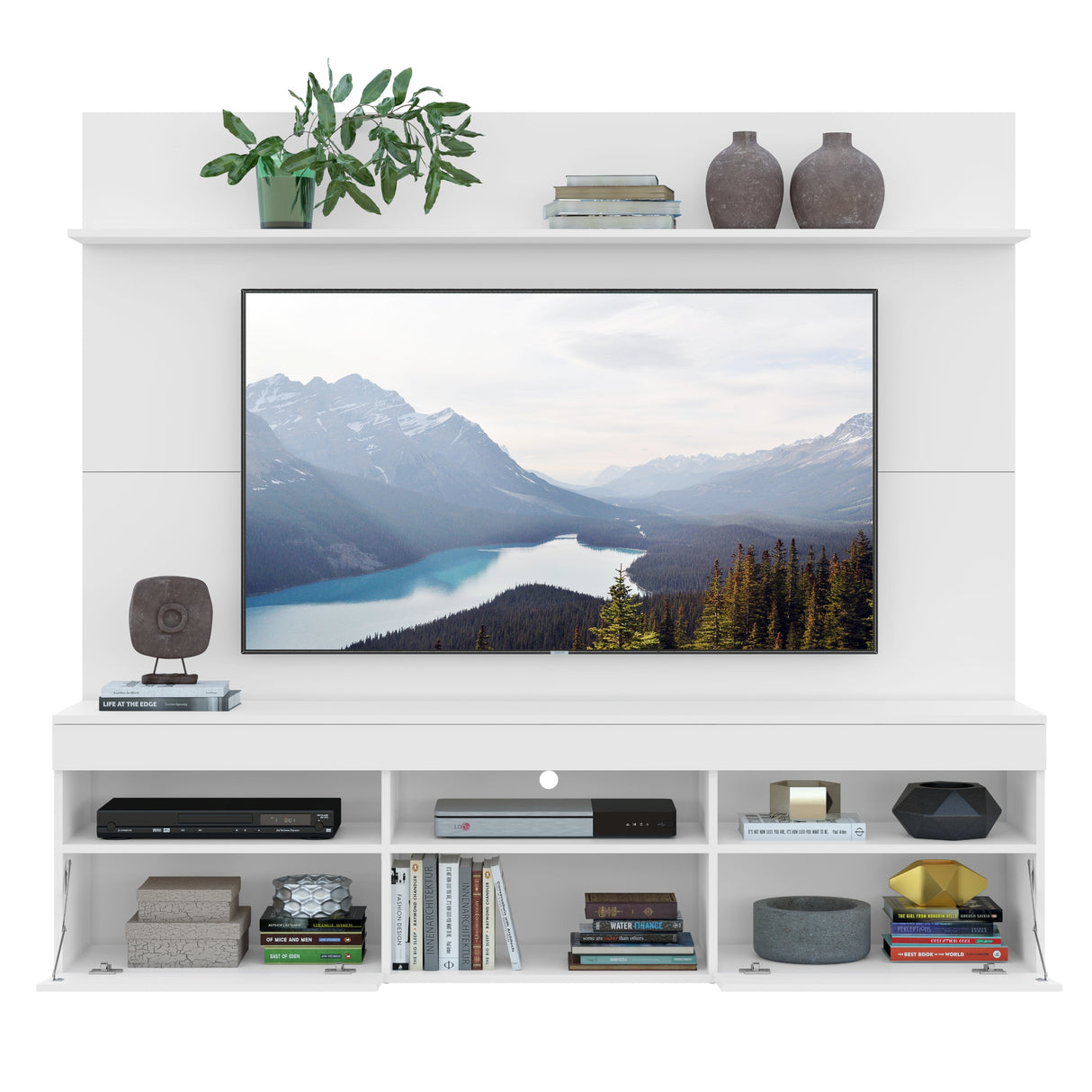 Centro de Entretenimiento Madrid Blanco 175x116cm Para TV Hasta 75" Pulgadas con Tres Comportimientos - MUEBLES DE TV | Bylmo