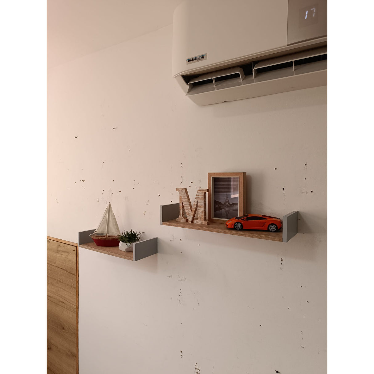 Set de 2 Repisas Toscana Madera Natural y Gris 57x8cm Rectangular con Un Entrepaño - REPISAS | Bylmo