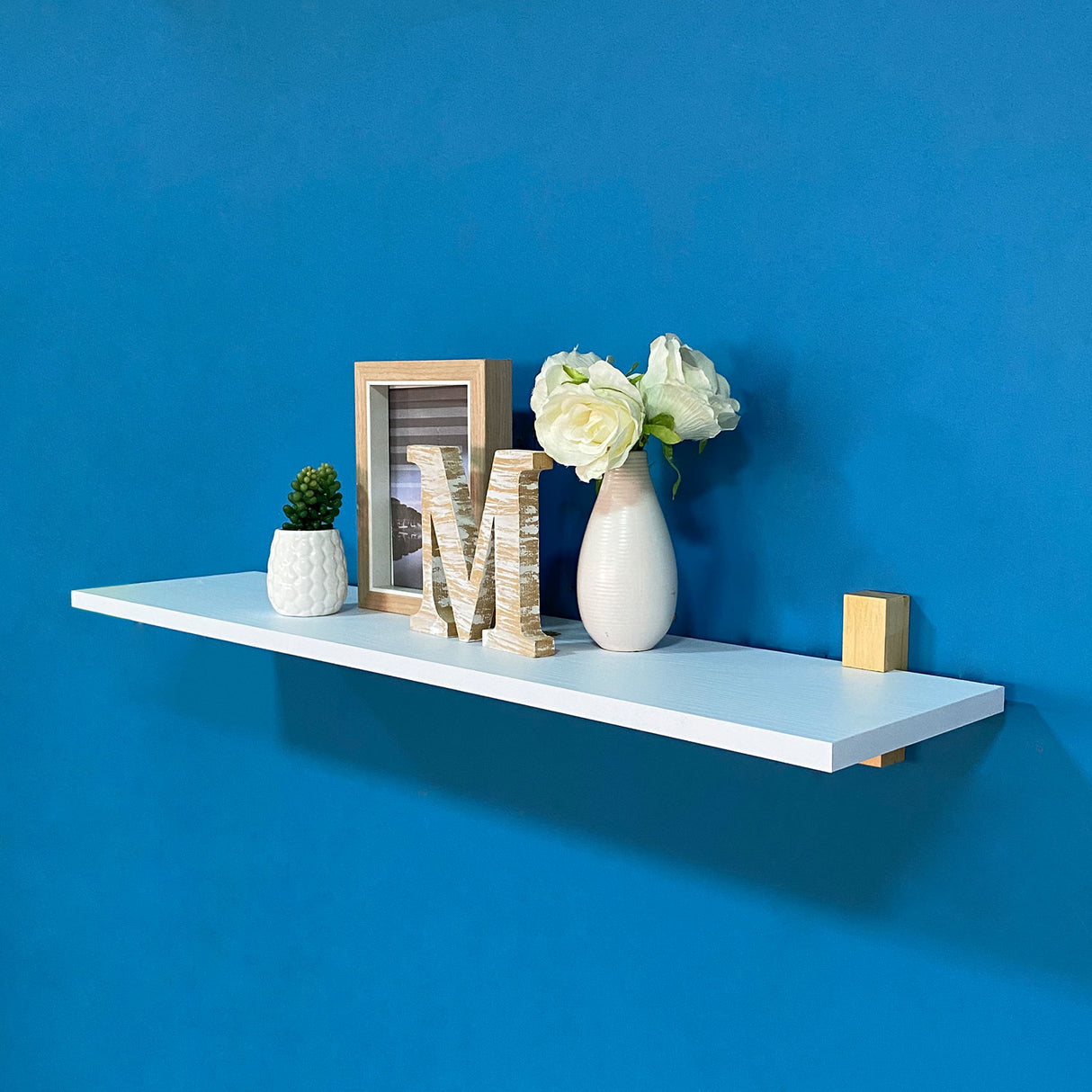 Repisa Dado Blanco y Pino Crudo 80x12cm Rectangular con Un Entrepaño - REPISAS | Bylmo