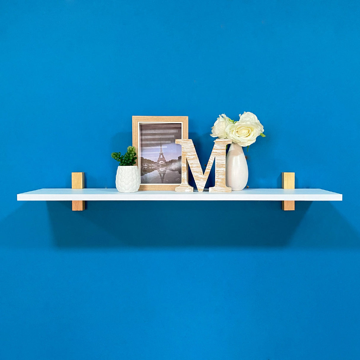 Repisa Dado Blanco y Pino Crudo 80x12cm Rectangular con Un Entrepaño - REPISAS | Bylmo