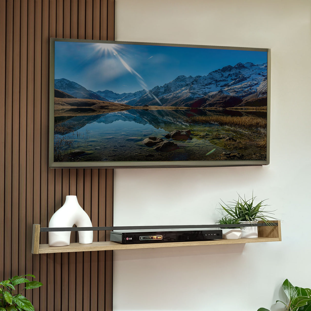 Repisa Magno Madera Natural y Negro 103x8cm Rectangular con Un Entrepaño - REPISAS | Bylmo