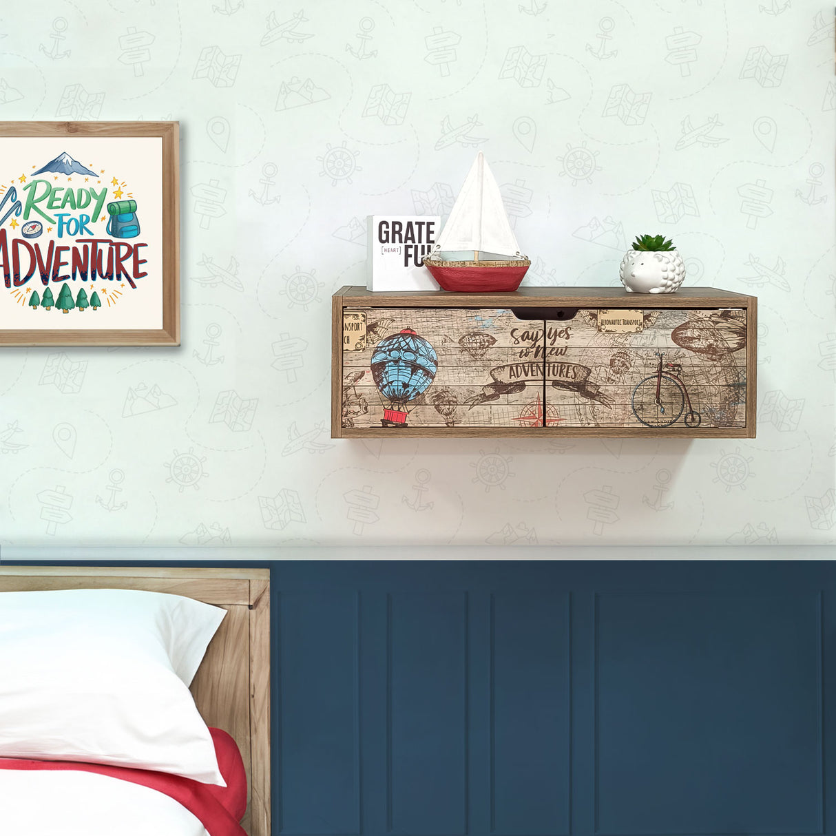 Repisa Adventure Café Print 63x21cm Rectangular con Dos Entrepaños - REPISAS | Bylmo