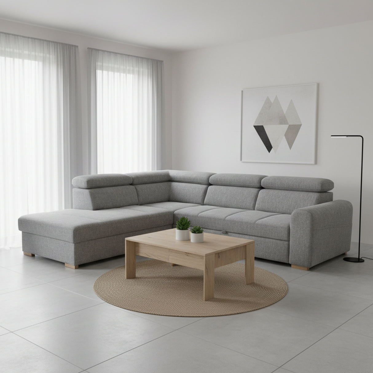 Sofá Cama Gris Concreto 266x67cm De Cinco Puestos Reclinable con Almacenamiento con Apoya Brazos - SOFAS Y POLTRONAS | Bylmo