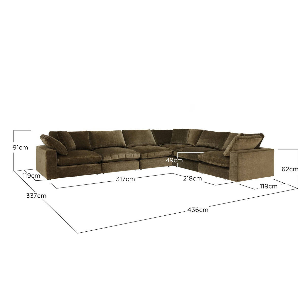 Sofá Café Oscuro 436x67cm De Seis Puestos con Apoya Brazos - SOFAS Y POLTRONAS | Bylmo