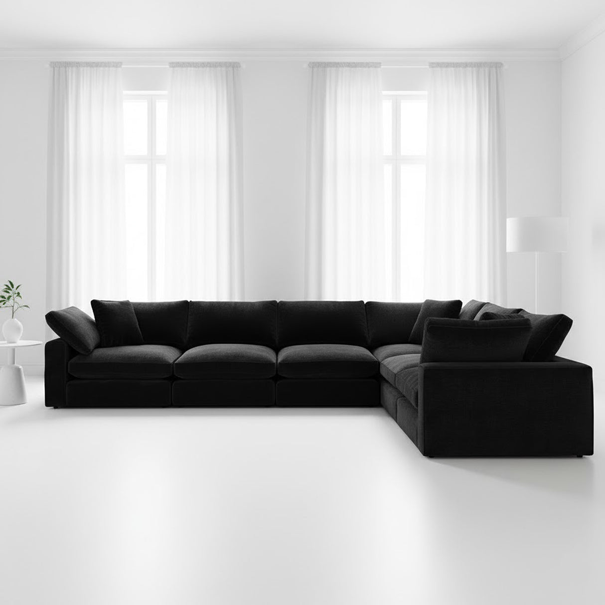 Sofá Esquinero Artenis Negro 436x67cm De Seis Puestos con Apoya Brazos - SOFAS Y POLTRONAS | Bylmo
