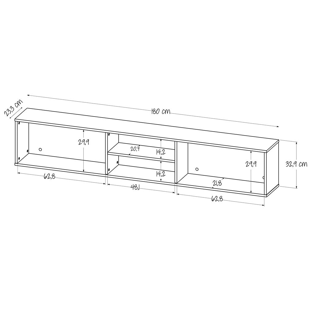 Repisa para TV Sali Duna 180x32cm Flotante para Tv Hasta 60" Pulgadas con Cuatro Compartimientos - MUEBLES DE TV | Bylmo