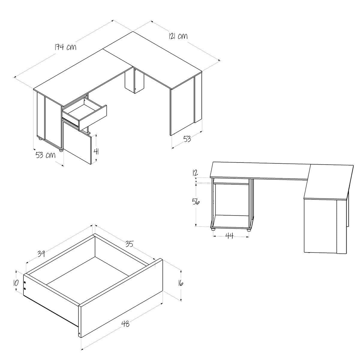 Escritorio en L Sol Gales y Wengue 174x73cm con Dos Cajones - ESCRITORIOS | Bylmo