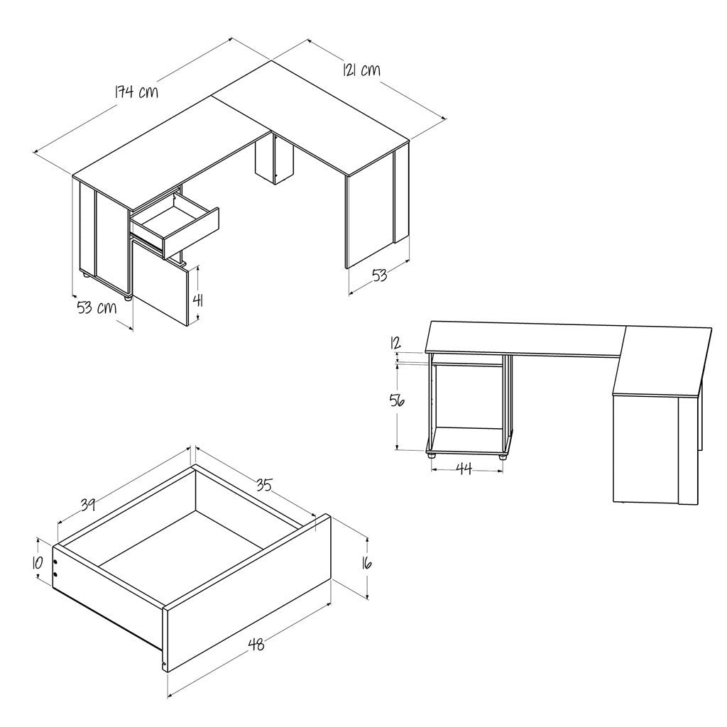 Escritorio en L Sol Duna y Blanco 174x73cm con Dos Cajones - ESCRITORIOS | Bylmo