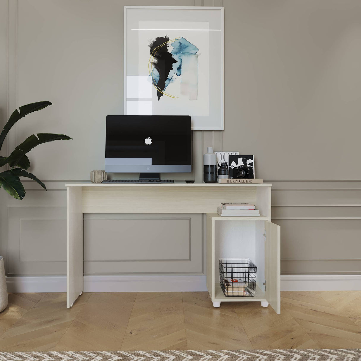 Escritorio Soren Niebla y Blanco 73x73cm con Un Cajón - ESCRITORIOS | Bylmo