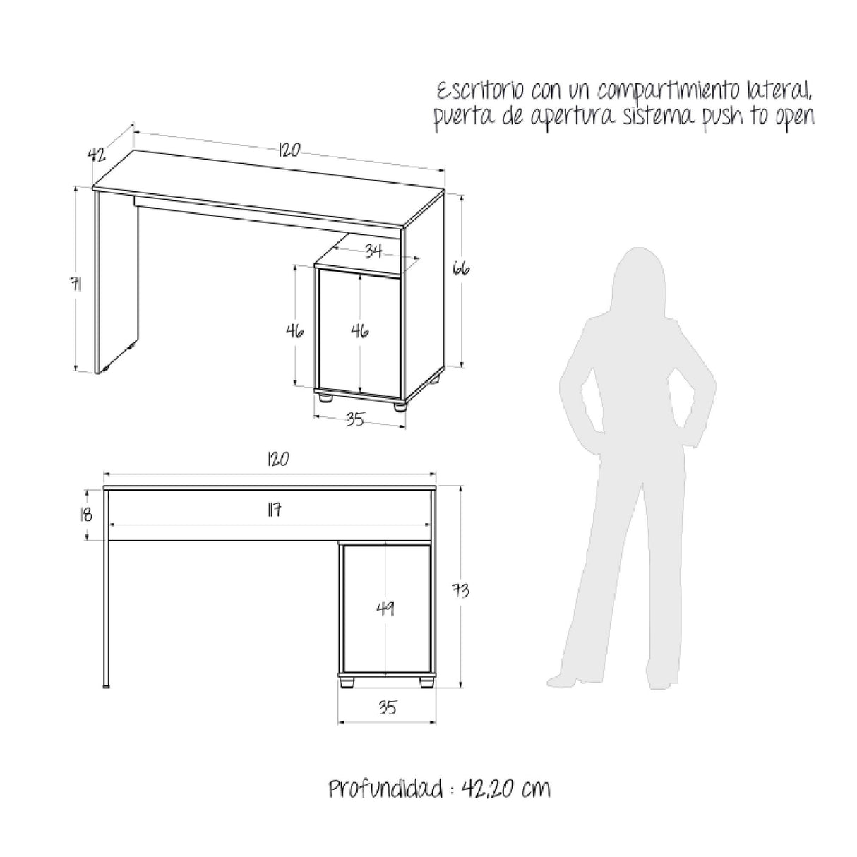Escritorio Soren Niebla y Blanco 73x73cm con Un Cajón - ESCRITORIOS | Bylmo