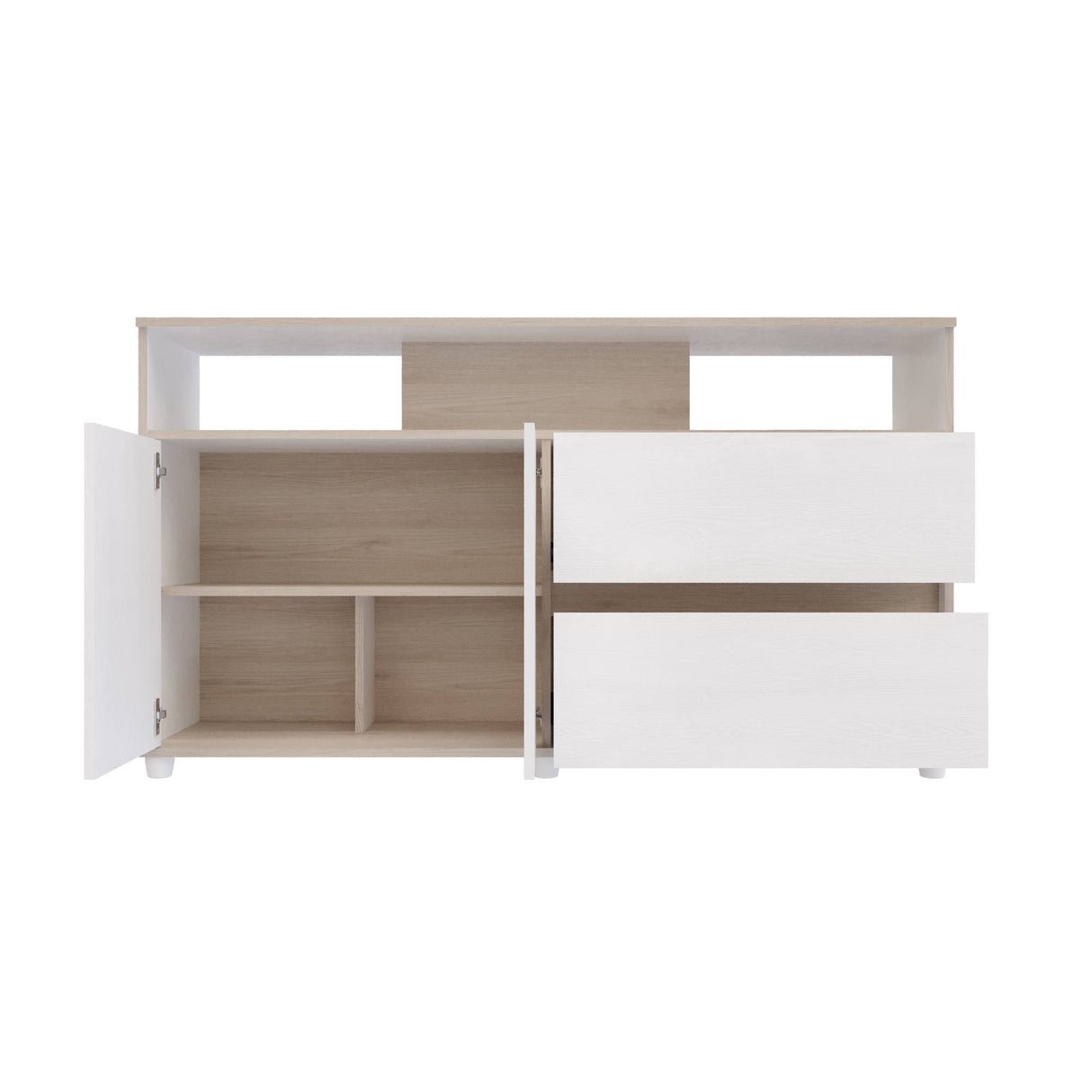 Cómoda Soren Niebla y Blanco 140x79cm de Dos Hileras con Dos Cajones - CAJONERAS Y COMODAS | Bylmo