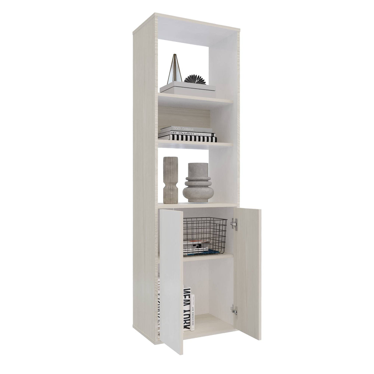 Biblioteca Soren Niebla y Blanco 48x160cm Cuadrado con Cinco Compartimientos - BIBLIOTECAS Y ESTANTERIAS | Bylmo