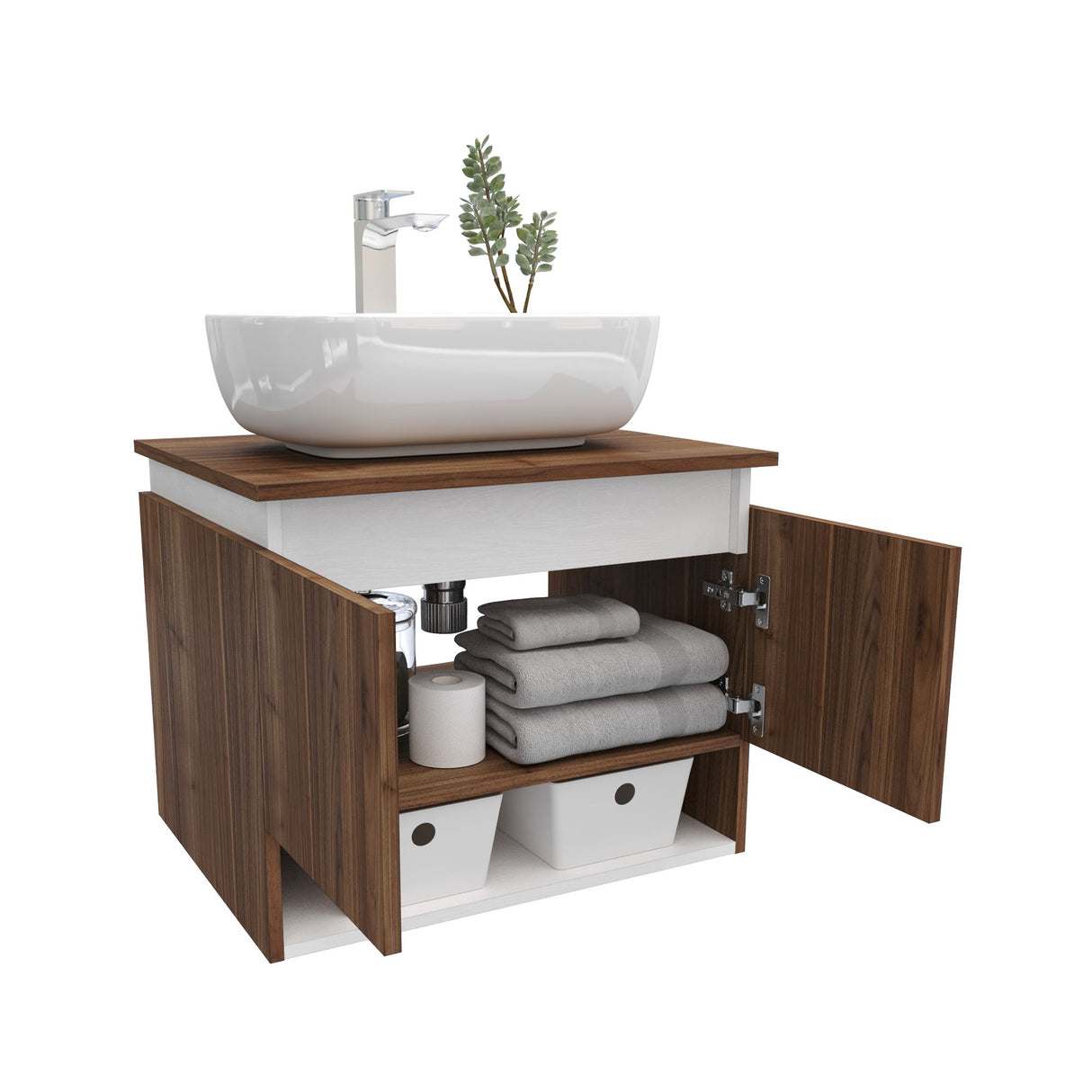 Mueble para Lavamanos Ben Gales y Blanco 60x48cm Flotente Individual sin Lavamanos con Un Cajón y Dos Puertas - MUEBLES PARA LAVAMANOS | Bylmo