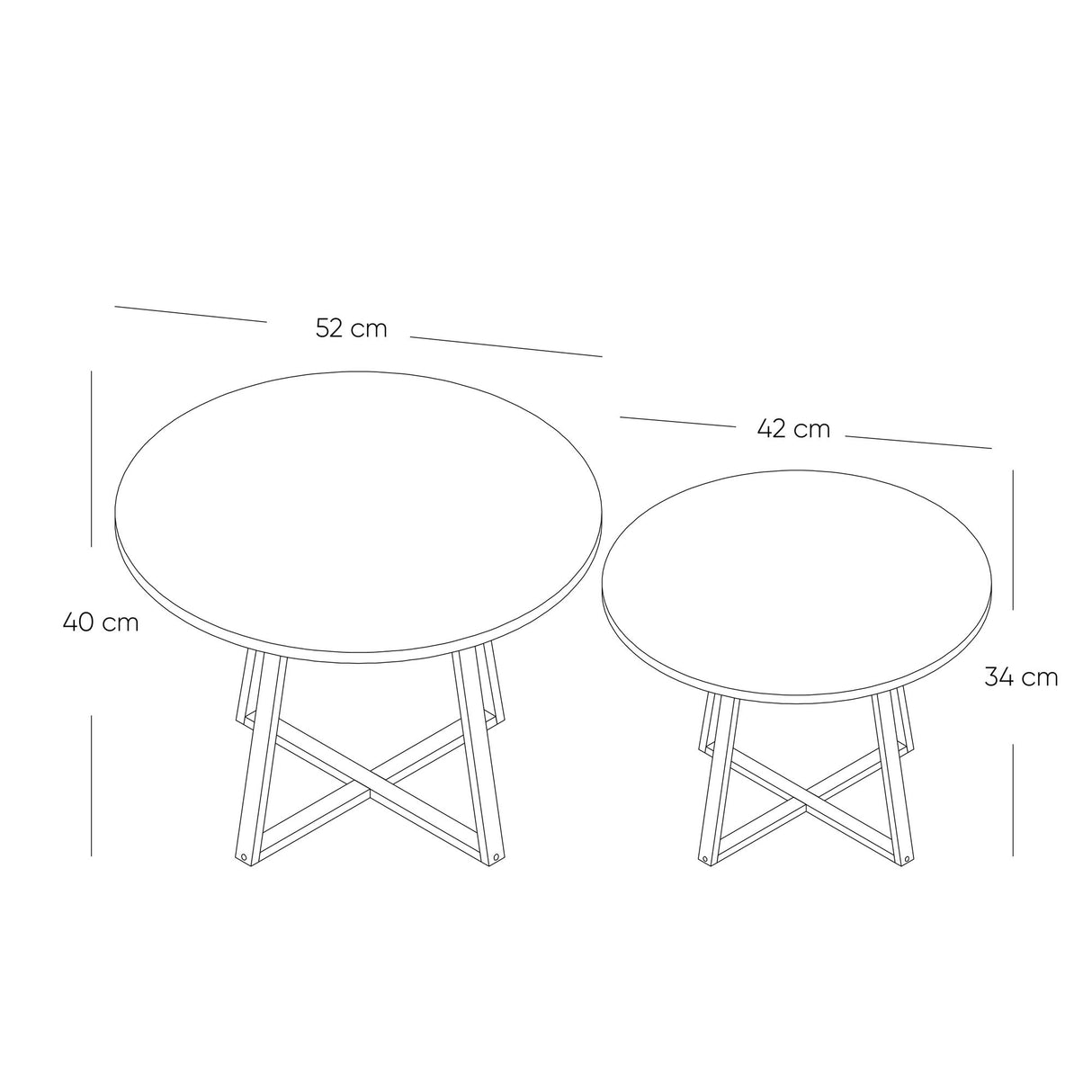 Set X 2 Mesas de Centro Turín Madera Natural y Negro 52x40cm Circulares - MESAS DE CENTRO | Bylmo
