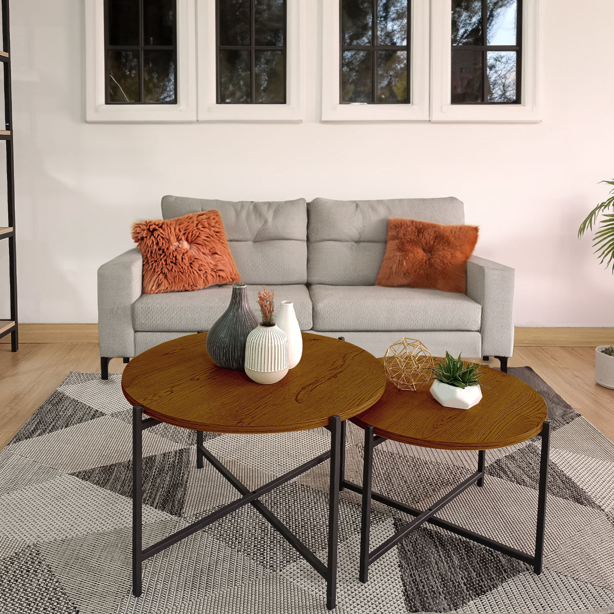 Set X 2 Mesas de Centro Silver Madera Oscura y Negro 58x35.5cm Circulares - MESAS DE CENTRO | Bylmo