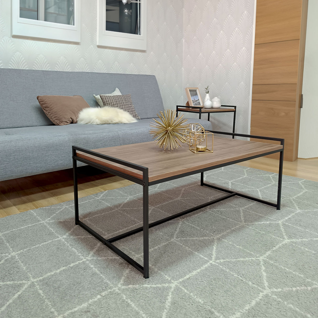 Mesa de Centro Pietra Madera Oscura y Negro 83x35cm Rectangular - MESAS DE CENTRO | Bylmo