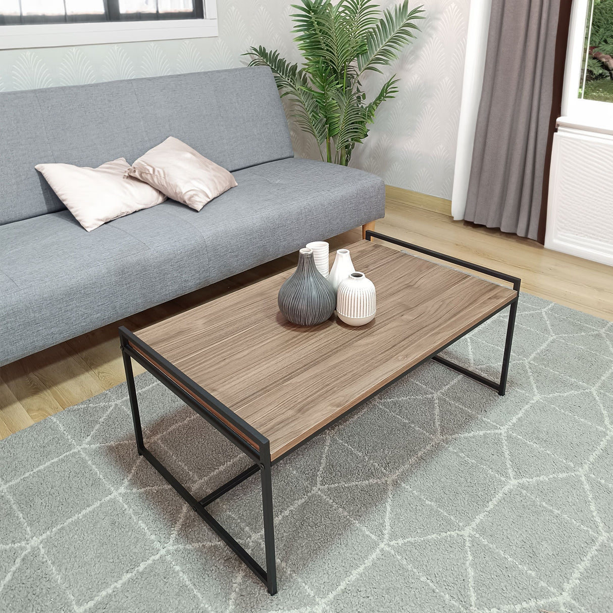 Mesa de Centro Pietra Madera Oscura y Negro 83x35cm Rectangular - MESAS DE CENTRO | Bylmo