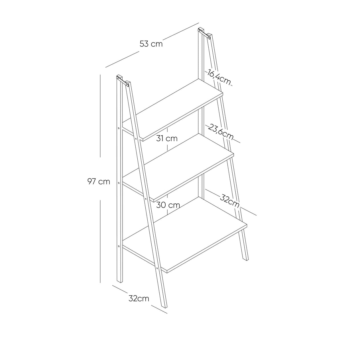 Estantería para Macetas Munich Madera Natural y Negro 52x100cm Escalera de Tres Niveles - BASES PARA MACETAS DE INTERIOR | Bylmo