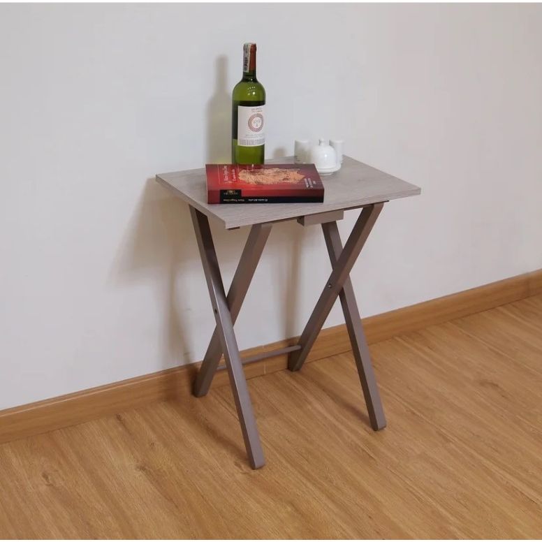 Mesa auxiliar Cenizo Blanco y Crema 48x59cm Cuadrada Apilable y Plegable - MESAS AUXILIARES | Bylmo