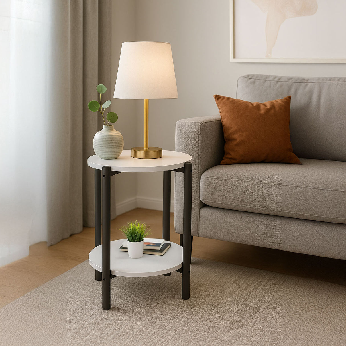 Mesa auxiliar Kenia 2025 Blanco y Negro 47x50cm Circular - MESAS AUXILIARES | Bylmo