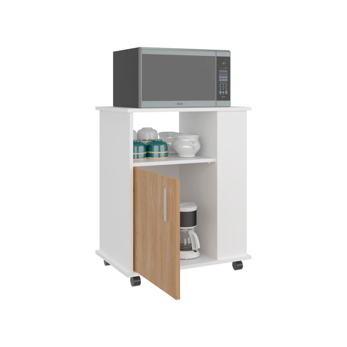 Mueble Microondas Blanco y Fresno 60x73.5cm Sin Cajones con Una Puerta - ALACENAS Y MUEBLES MICROONDAS | Bylmo