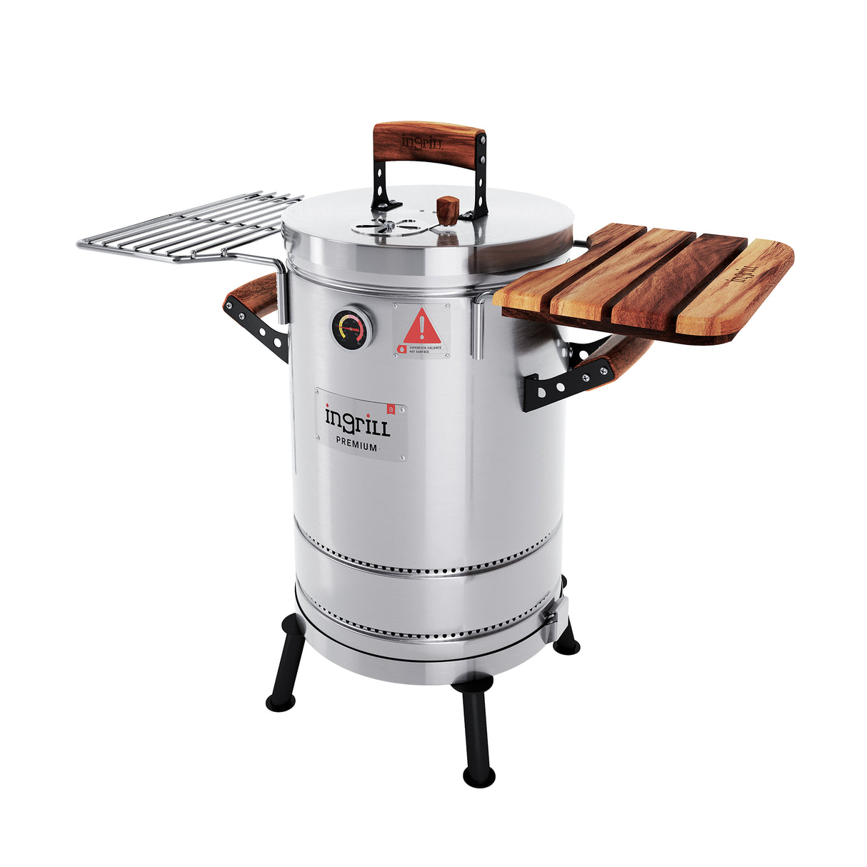 Barril Ahumador Premium Plateado 33x70cm Para 12 Libras con Termómetro y Control de Ventilación - BARRILES Y AHUMADORES | Bylmo